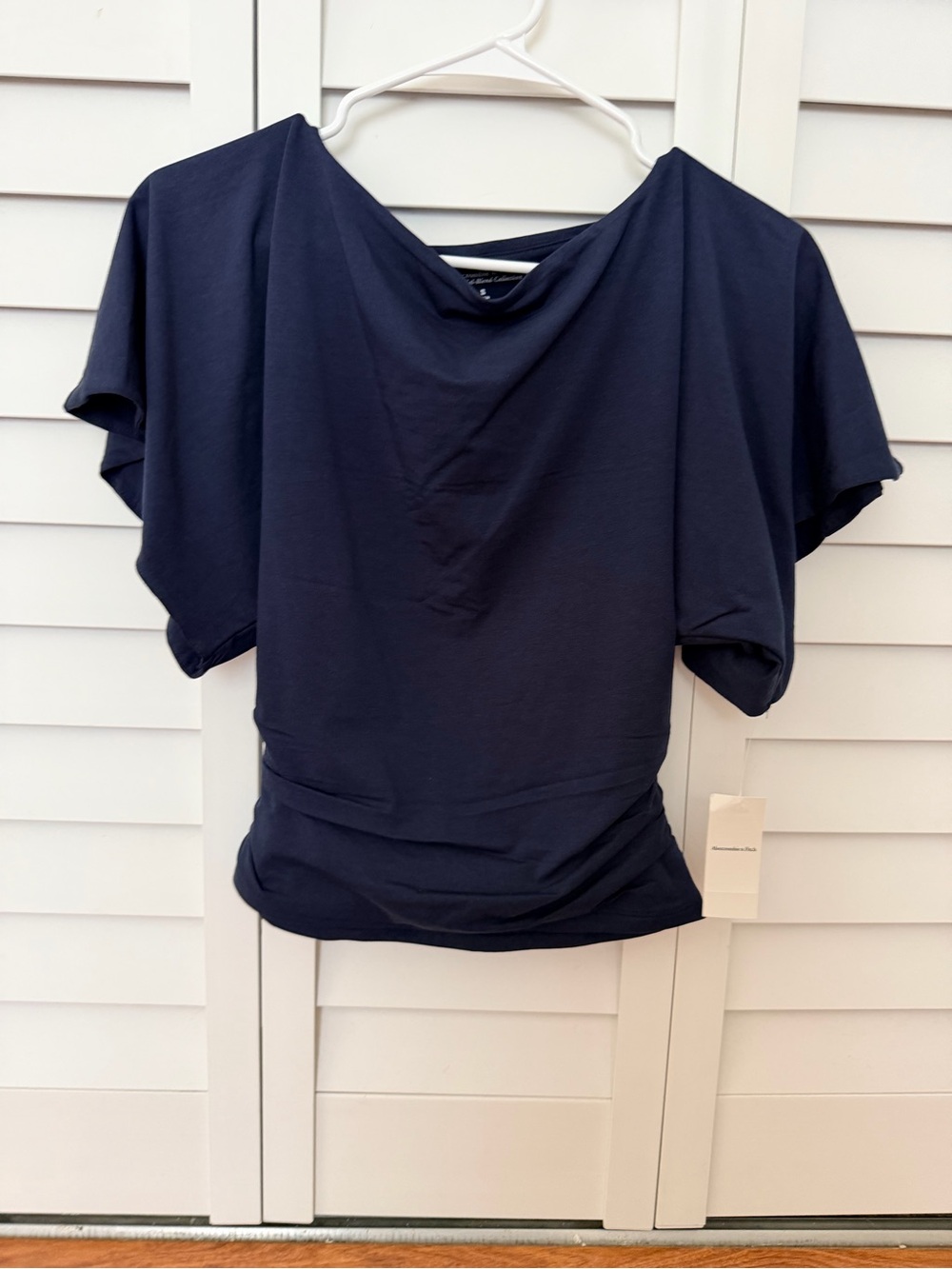 Abercrombie & Fitch Navy Draped Short-Sleeve Blouse